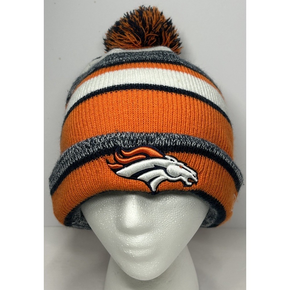 New Era NFL Denver Broncos Beanie Hat With Pom Pom Warm Winter Beanie Youth Kids